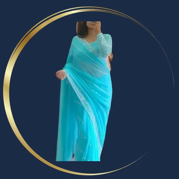 Party Wear Georgette C Pallu Embroidery Saree