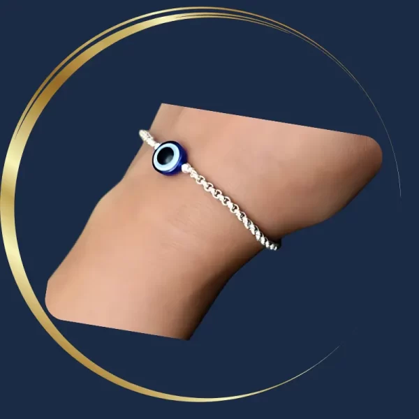 Silver Bracelet- Center Round Shape Blue Evil Eye Bracelet for Boys