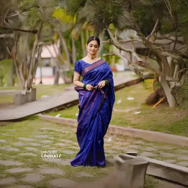 Women Banarasi Jacquard Soft Lichi Silk Saree (Royal Blue)