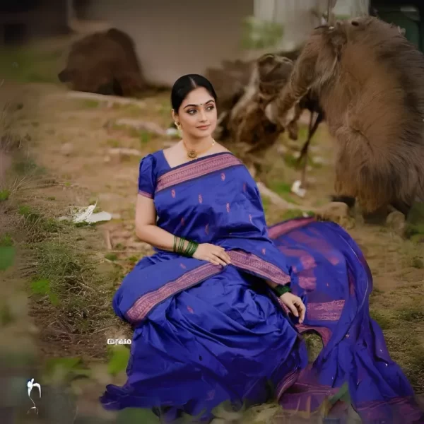 Women Banarasi Jacquard Soft Lichi Silk Saree (Royal Blue)