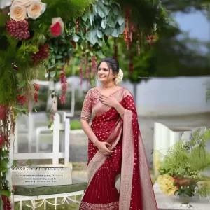 Women Banarasi Soft Lichi Silk Saree (Red)