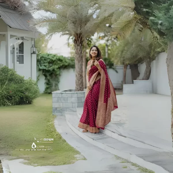 Women Banarasi Soft Lichi Silk Saree (Red)