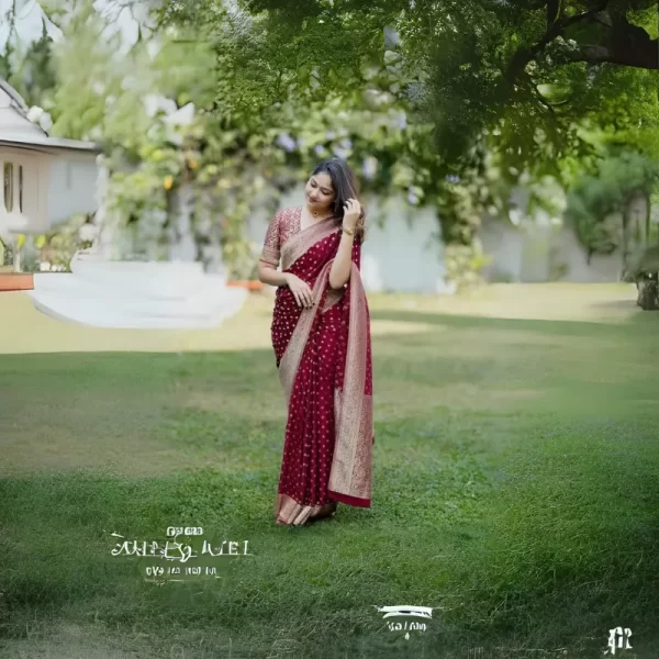 Women Banarasi Soft Lichi Silk Saree (Red)