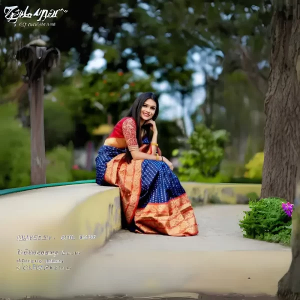 Women Banarasi Jacquard Soft Silk Saree (Navy Blue) With Running Blouse (Red)