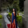 Women Banarasi Jacquard Soft Silk Saree (Navy Blue) With Running Blouse (Red)
