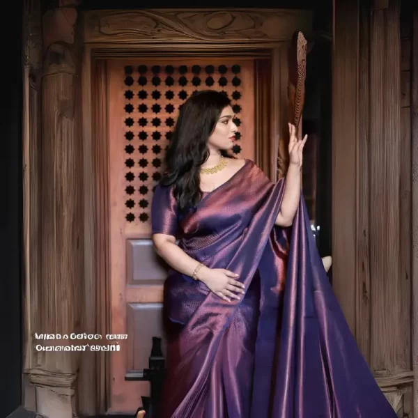 Women Banarasi Jacquard Soft Silk Saree With Running Blouse (Navy Blue)