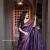 Women Banarasi Jacquard Soft Silk Saree With Running Blouse (Navy Blue)