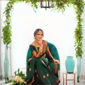 https://wishyourlove.com/ Women Banarasi Jacquard Soft Silk Saree With Running Blouse (Green)
