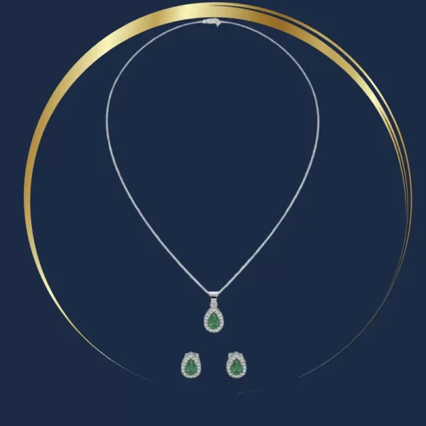 Sterling Silver Green Pear Pendant Chain With Earrings