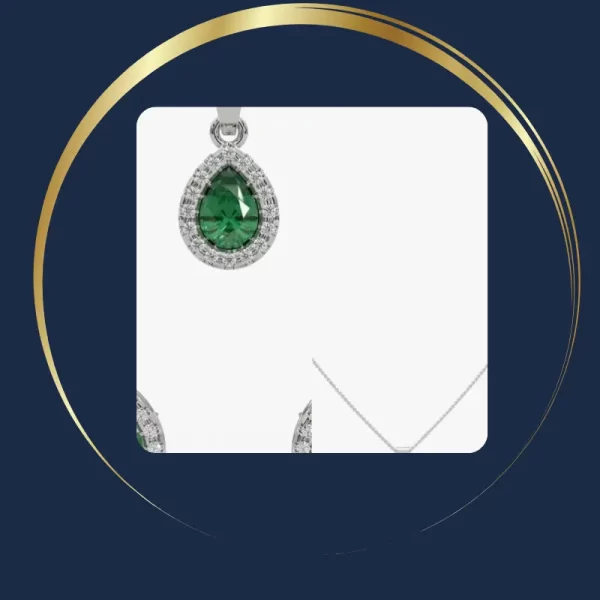 Sterling Silver Green Pear Pendant Chain With Earrings